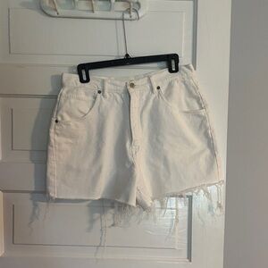 Vintage Route 66 White Frayed Hem Jean Shorts